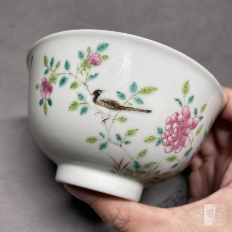 清道光 粉彩花鸟纹碗 - 图8